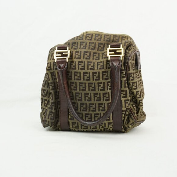 Preowned Fendi Women's Canvas Zucchino Boston Travel Bag In Beige & Brown - Picture 4 of 14